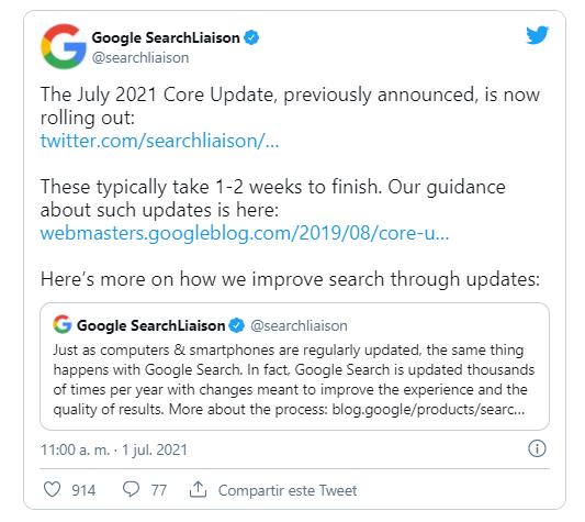 actualización de algoritmo Google